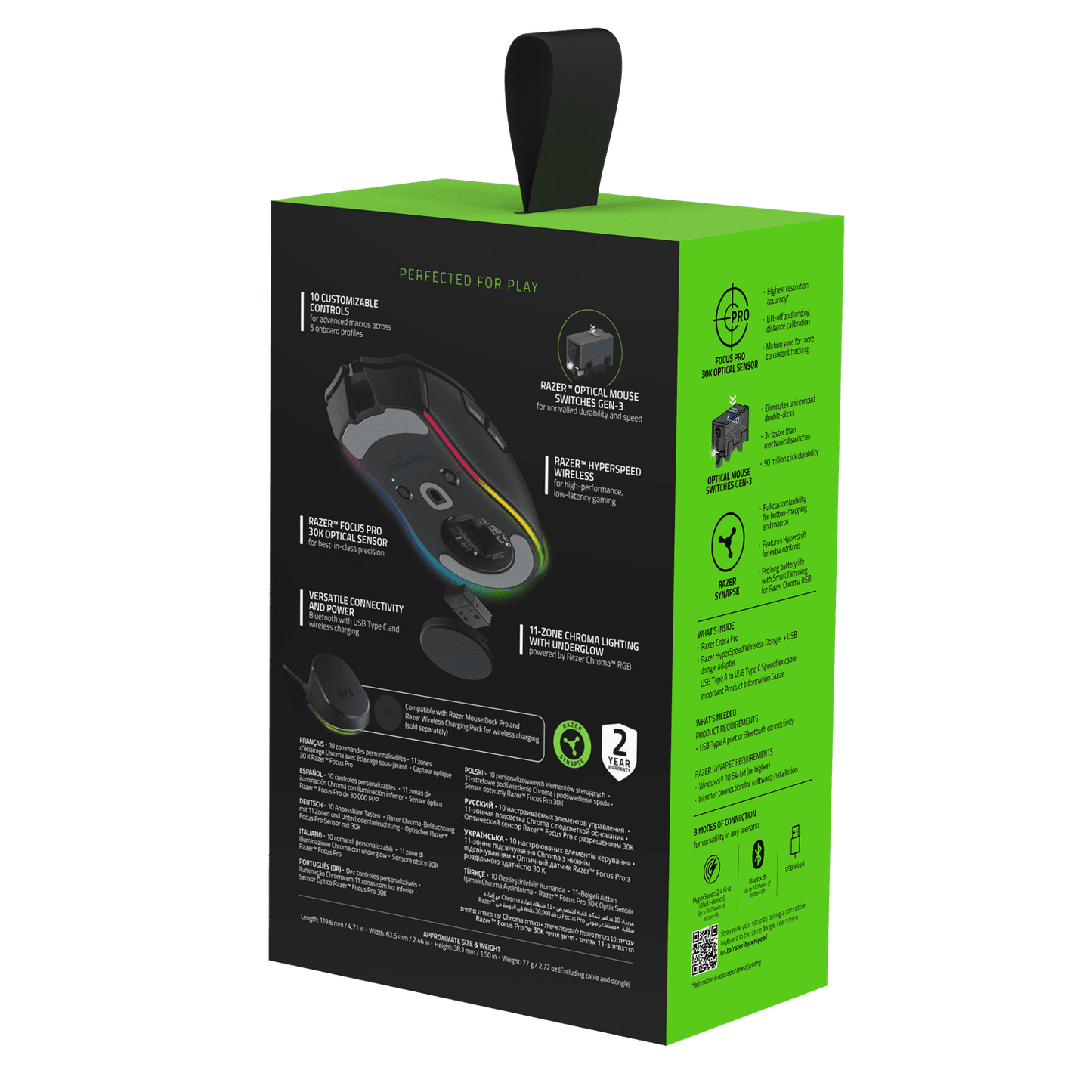 Unleash Your Gaming Potential with the Cobra Pro Lightweight Wireless Gaming Mouse - Chroma RGB, 10 Custom Controls, and Unmatched Precision in Black