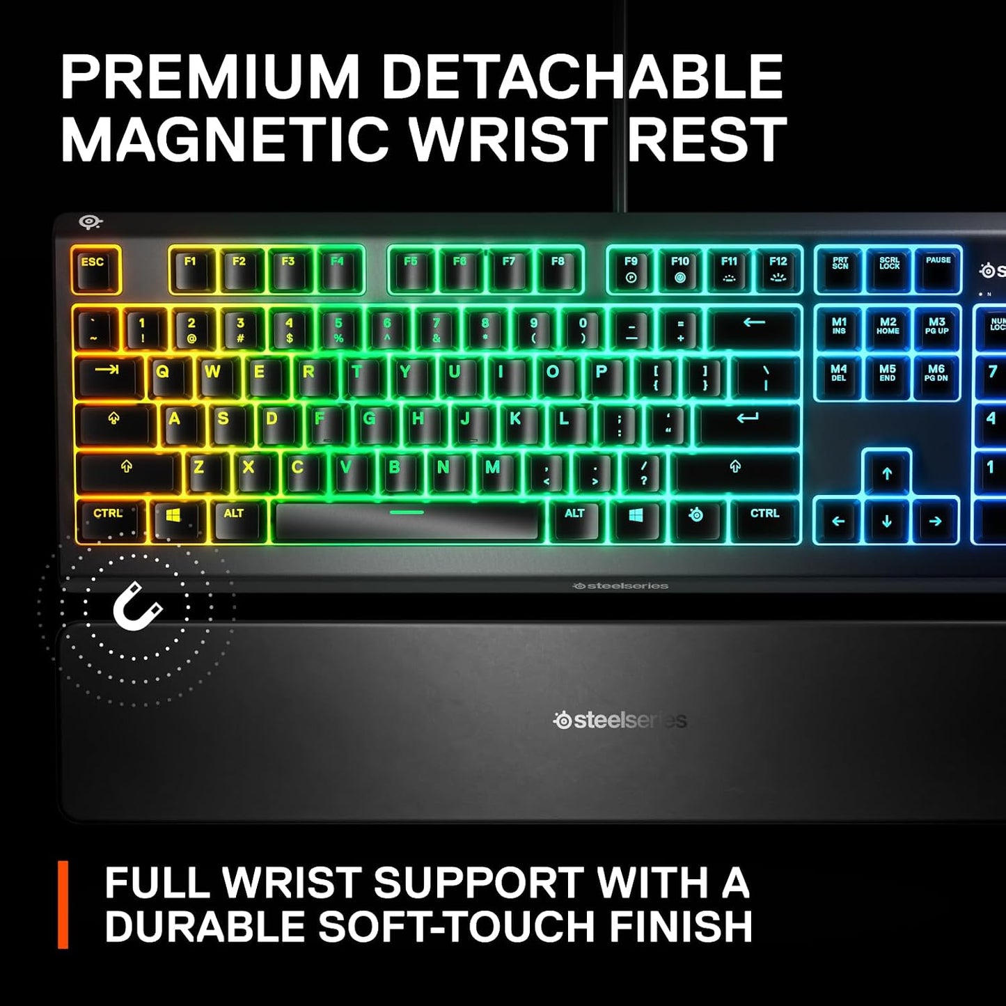Steelseries Apex 3 RGB Gaming Keyboard – 10-Zone RGB Illumination – IP32 Water Resistant – Premium Magnetic Wrist Rest (Whisper Quiet Gaming Switch)