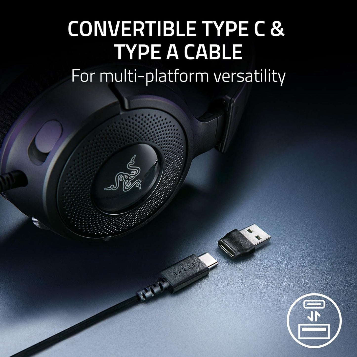Razer Kraken V4 X Wired Gaming Headset: 40 Mm Drivers - Cardioid Mic - Memory Foam Cushions - Chroma RGB Lighting - Type C & Type a Cable - for PC, Mac, PS5, Nintendo Switch 2, Steam Deck, Smartphone