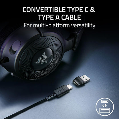 Razer Kraken V4 X Wired Gaming Headset: 40 Mm Drivers - Cardioid Mic - Memory Foam Cushions - Chroma RGB Lighting - Type C & Type a Cable - for PC, Mac, PS5, Nintendo Switch 2, Steam Deck, Smartphone