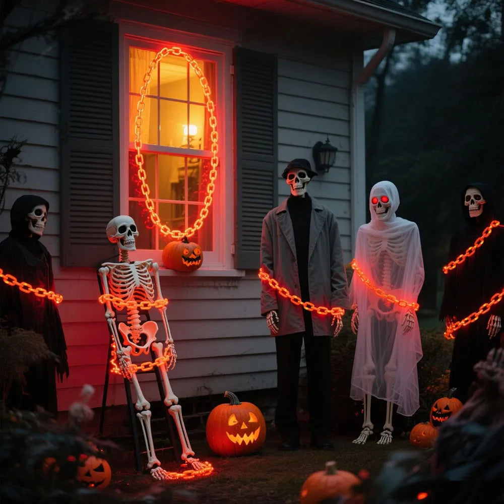 Halloween Plastic Chain Lights - 2/3M Decorative String Lights with 8 Lighting Modes for Skeleton Dog Outdoor Decorations