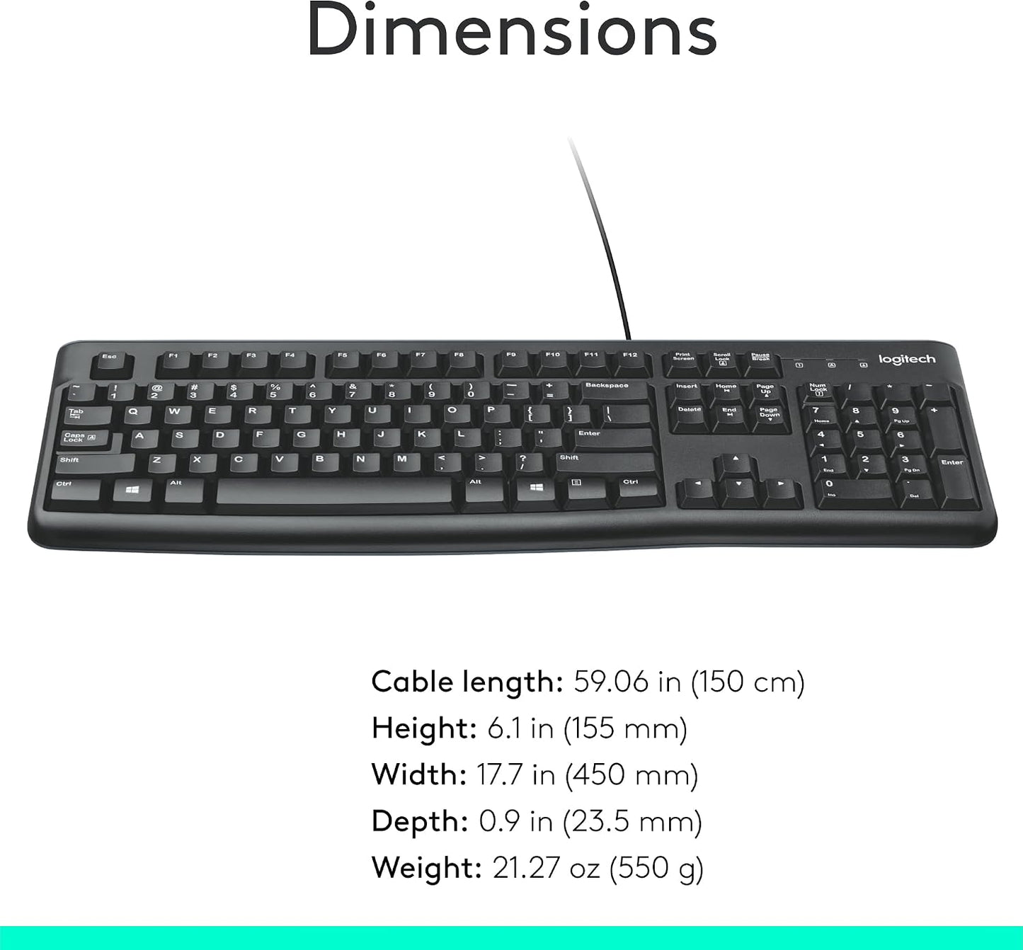 Logitech K120 Wired Keyboard for Windows, USB Plug-And-Play, Full-Size, Spill-Resistant, Curved Space Bar, Compatible with PC, Laptop - Black