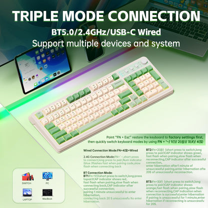 S99 Gaming Keyboard, Wireless Computer Keyboards, Tri-Mode Bluetooth/2.4Ghz/Usb-C Custom Creamy Keyboard with Number Pad, RGB Backlit Media Knob Cute Programmable Keyboard for PC Gamer - Green