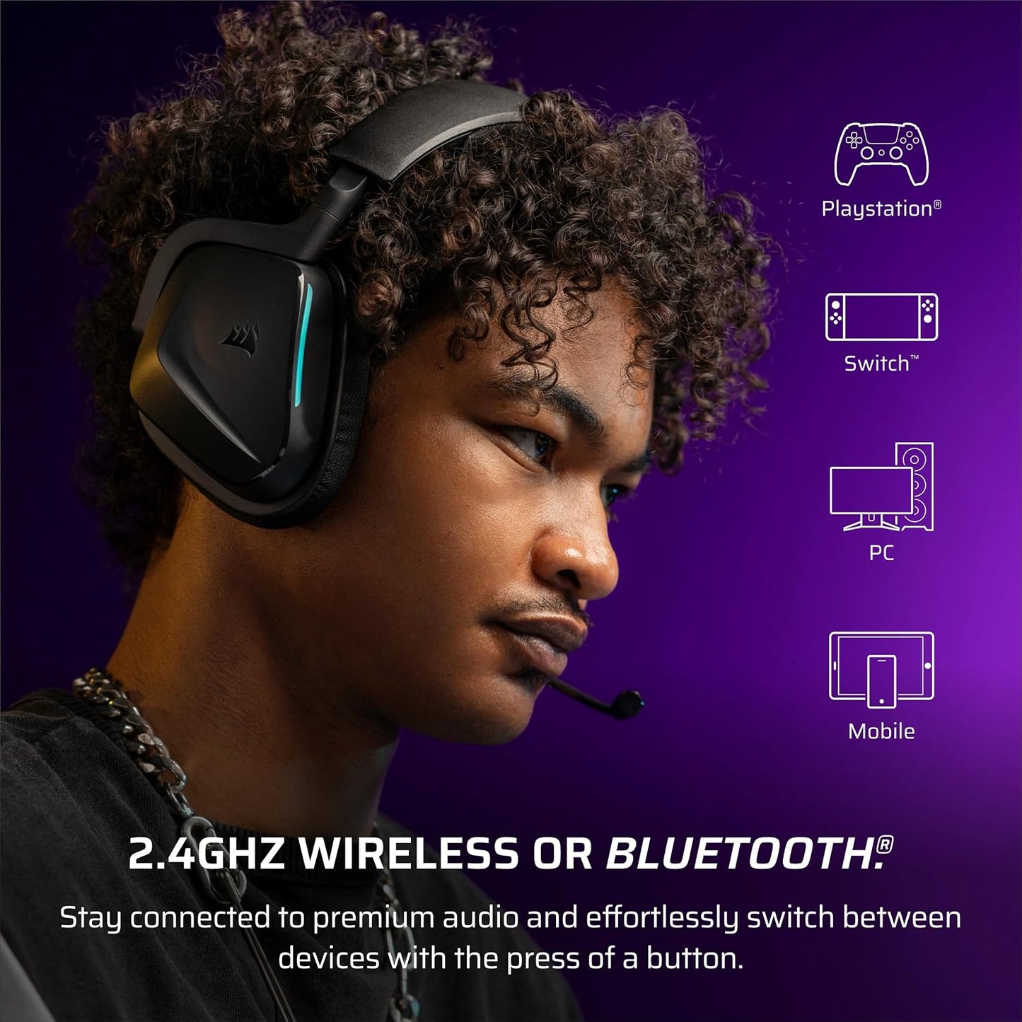 Corsair Void V2 Wireless Gaming Headset with Bluetooth for PC, PS5, PS4, Switch, Mobile – Dolby Atmos, 70 Hr Battery, Dual Wireless, Lightweight, Fast Charging – Carbon