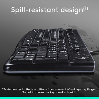 Logitech K120 Wired Keyboard for Windows, USB Plug-And-Play, Full-Size, Spill-Resistant, Curved Space Bar, Compatible with PC, Laptop - Black
