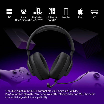 Quantum 100M2 - Wired Over-Ear Gaming Headset with Omnidirectional, Detachable Mic with Mute Option and Fabric-Covered Memory Foam Ear Cushions, Compatible with All Platforms (Black)