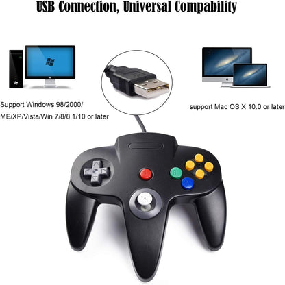 2 Pack USB Wired N64 Controller, Classic N64 PC Gamepad Joystick Controller for Windows PC MAC Linux Raspberry Pi 3 (Black/Gray)