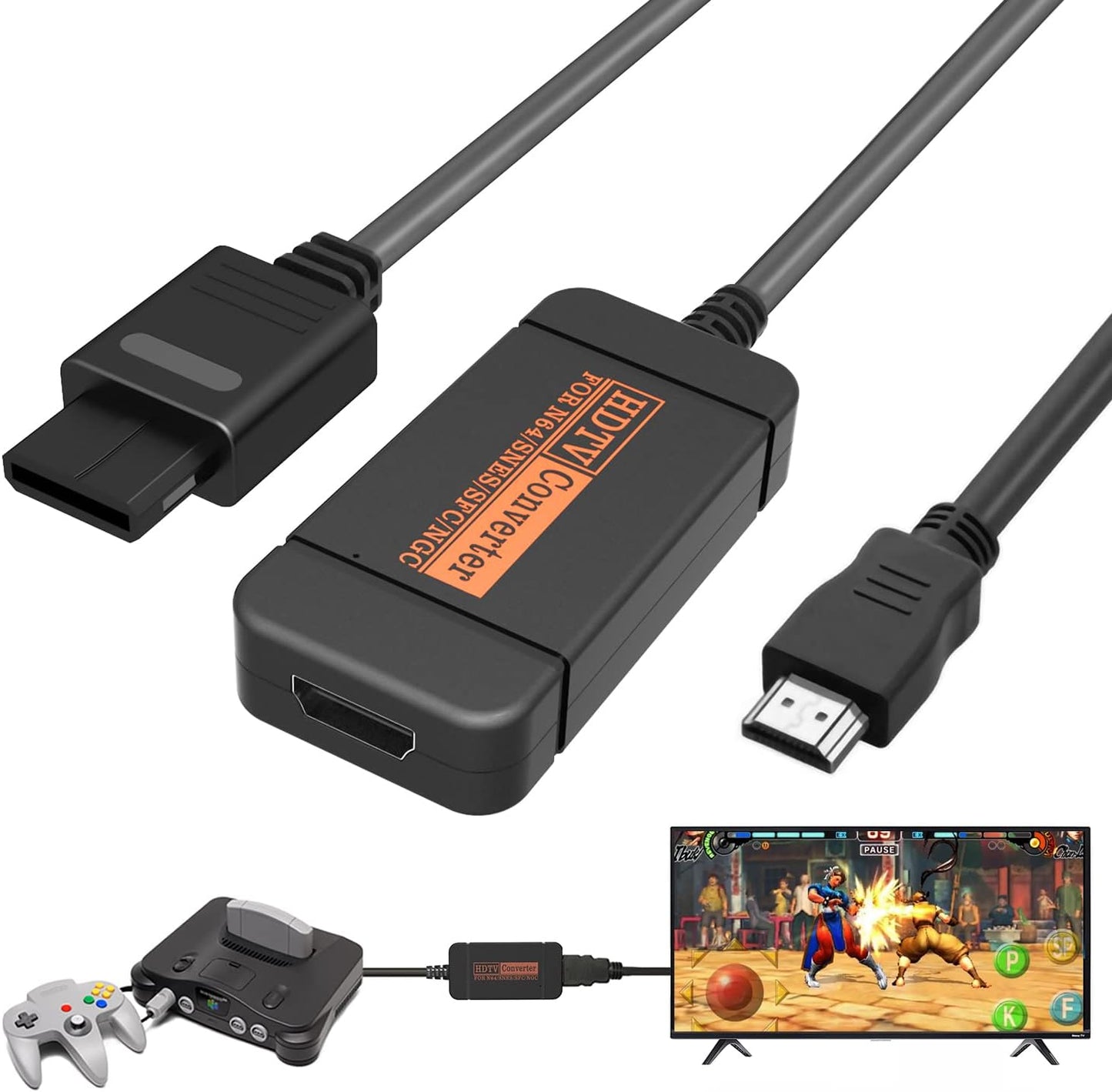 N64 HDMI Adapter, HDMI Converter with HDMI Cable for N64/Gamecube/Snes