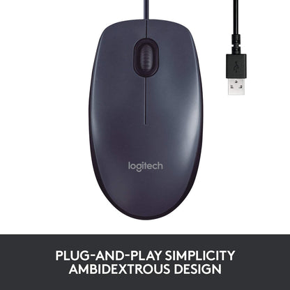 Logitech B100 Wired Mouse for Computer and Laptop, USB Corded Mouse, Right or Left Hand Use - Black