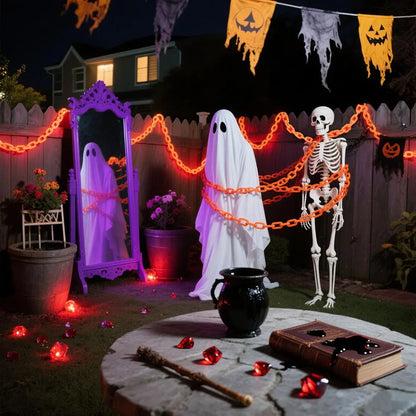 Halloween Plastic Chain Lights - 2/3M Decorative String Lights with 8 Lighting Modes for Skeleton Dog Outdoor Decorations