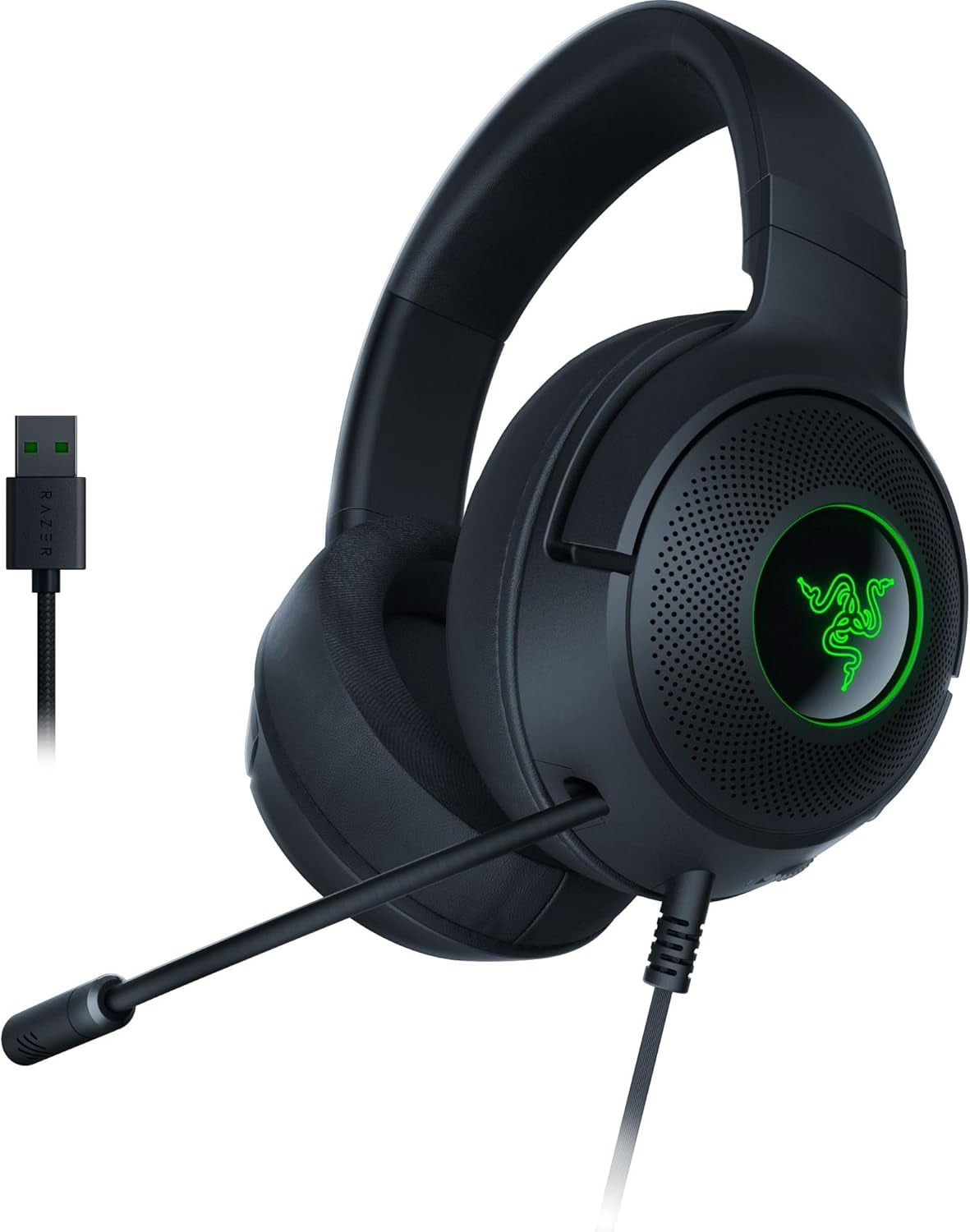 Razer Kraken V3 X Wired USB Gaming Headset: Lightweight Build - Triforce 40Mm Drivers - Hyperclear Cardioid Mic - 7.1 Surround Sound - Chroma RGB Lighting - Black
