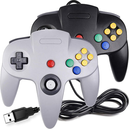 2 Pack USB Wired N64 Controller, Classic N64 PC Gamepad Joystick Controller for Windows PC MAC Linux Raspberry Pi 3 (Black/Gray)