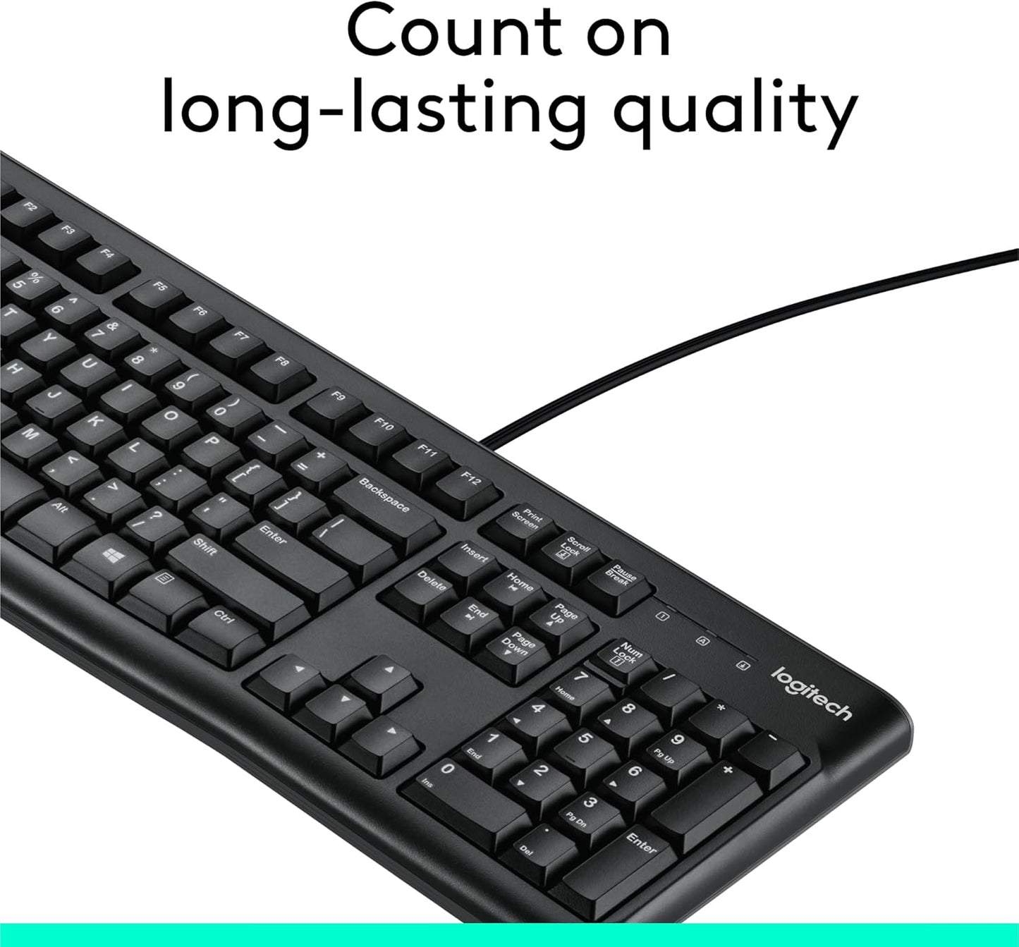Logitech K120 Wired Keyboard for Windows, USB Plug-And-Play, Full-Size, Spill-Resistant, Curved Space Bar, Compatible with PC, Laptop - Black