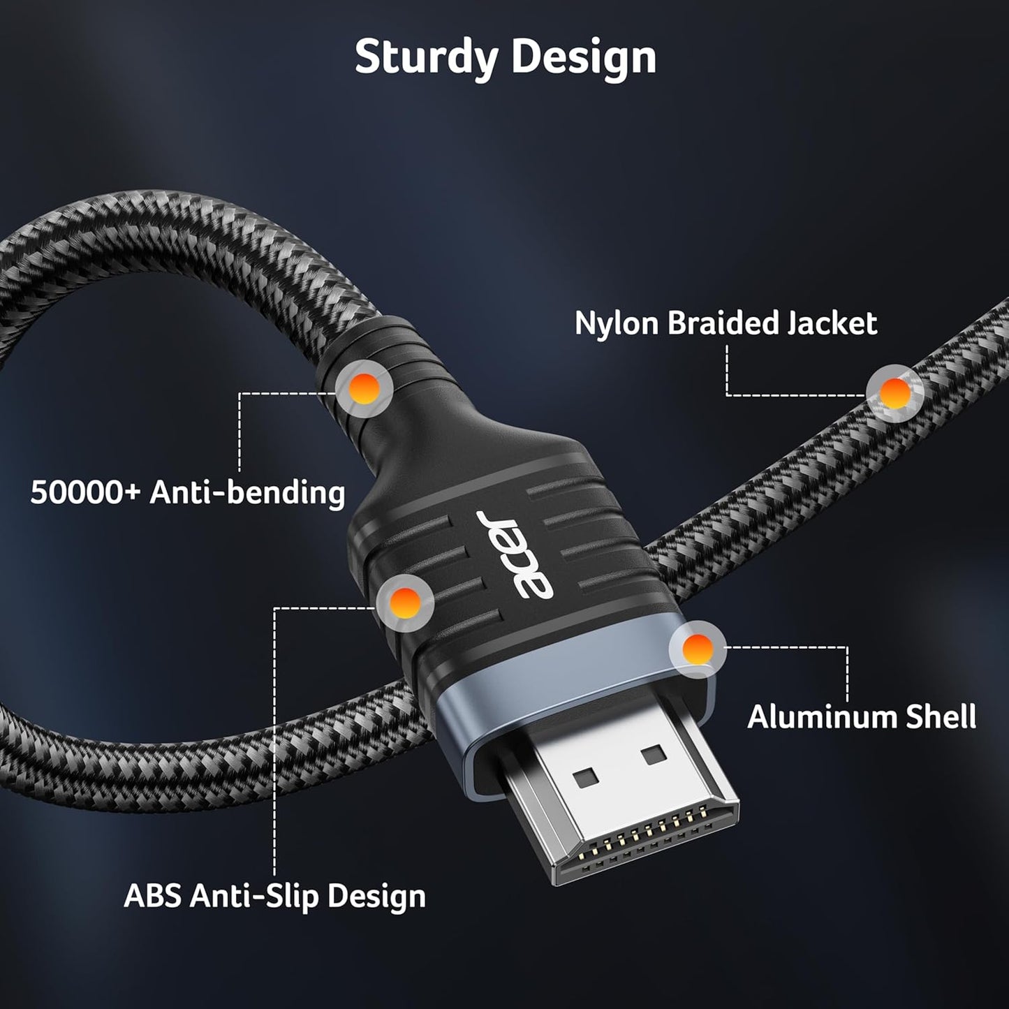 Acer HDMI 2.1 Cable 6.6FT, [8K@60Hz, 4K@120Hz] 48Gbps Ultra High-Speed Braided Cord Supports HDR10+/HDCP 2.2 & Arc/Earc, Certified HDMI Cable Compatible with PS5, PS4, Xbox, Monitors, Laptops, HDTV