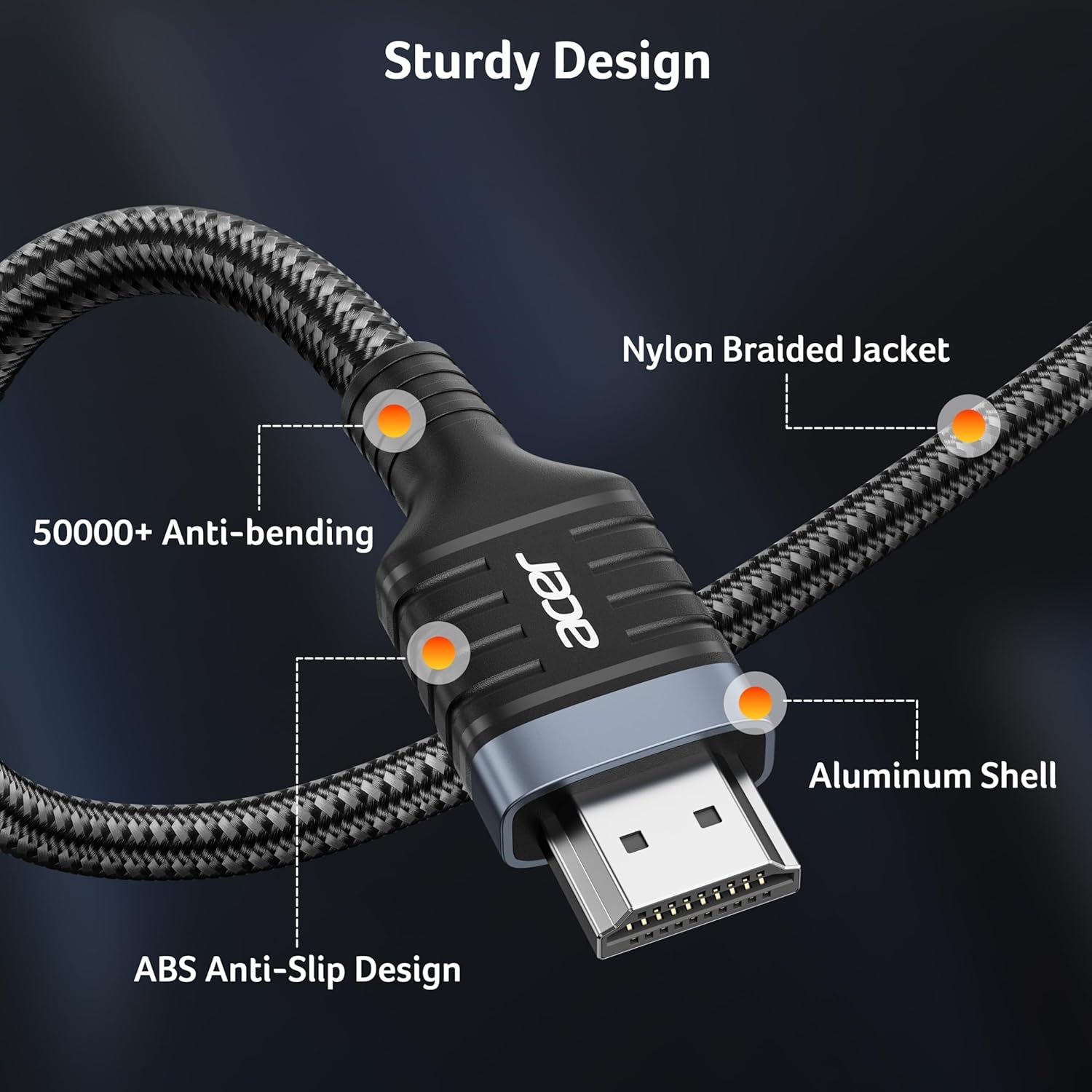 Acer HDMI 2.1 Cable 6.6FT, [8K@60Hz, 4K@120Hz] 48Gbps Ultra High-Speed Braided Cord Supports HDR10+/HDCP 2.2 & Arc/Earc, Certified HDMI Cable Compatible with PS5, PS4, Xbox, Monitors, Laptops, HDTV