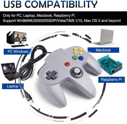 2 Pack USB Wired N64 Controller, Classic N64 PC Gamepad Joystick Controller for Windows PC MAC Linux Raspberry Pi 3 (Black/Gray)