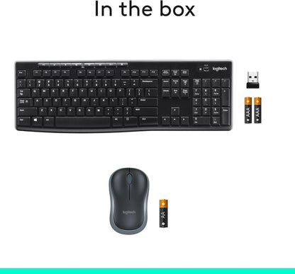 Logitech MK270 Wireless Keyboard and Mouse Combo for Windows, 2.4 Ghz Wireless, Compact Mouse, 8 Multimedia and Shortcut Keys, 2-Year Battery Life, for PC, Laptop - Black