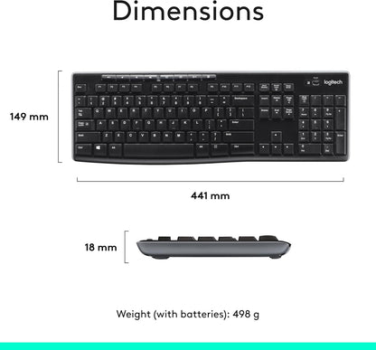 Logitech MK270 Wireless Keyboard and Mouse Combo for Windows, 2.4 Ghz Wireless, Compact Mouse, 8 Multimedia and Shortcut Keys, 2-Year Battery Life, for PC, Laptop - Black