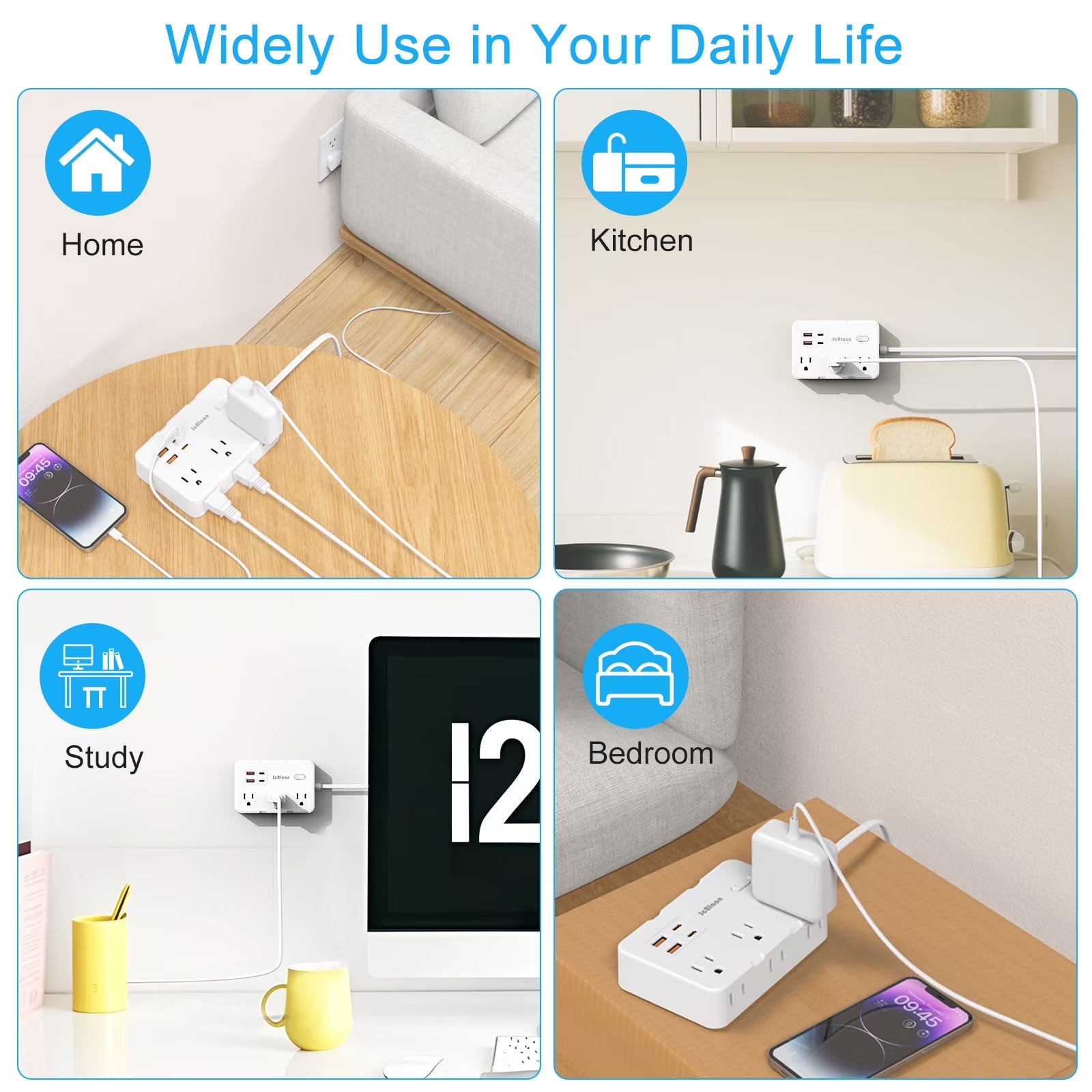Power Strip 6-Outlets Surge Protector Power Strip 5Ft Long Extension Cord