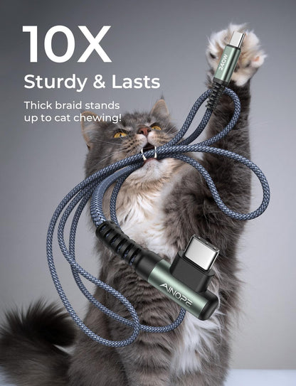 240W USB C to USB C Cable (6.6Ft 2Pack Chubby USB C) USB C to USB C Fast Charging Cable, Right Angle USB C Charger Cable for Iphone16 Charger Cord, Macbook Pro, Ipad, Samsung Galaxy S25