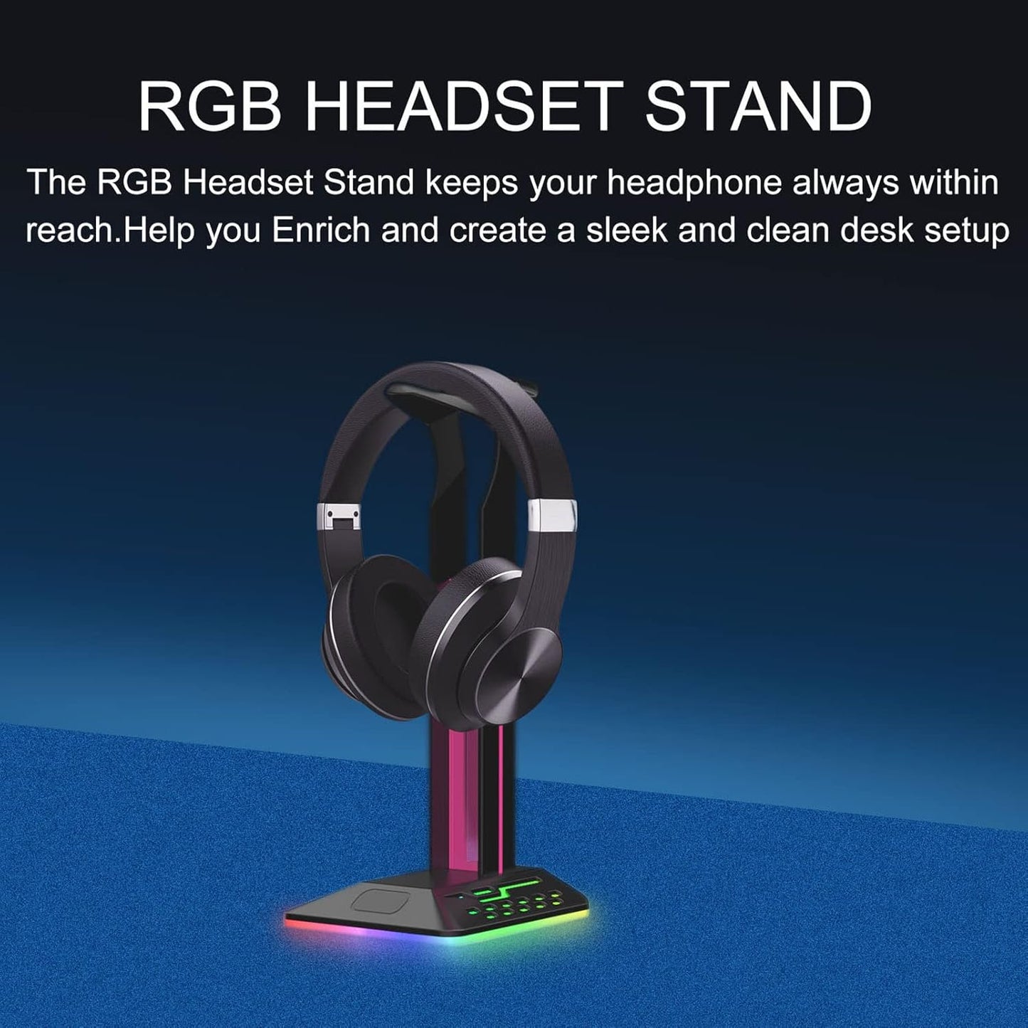 RGB Headphone Stand,Multifunction Desk Gaming Headset Holder with 2 USB Charging Ports,Suitable for Desktop Table Game Earphone Accessories