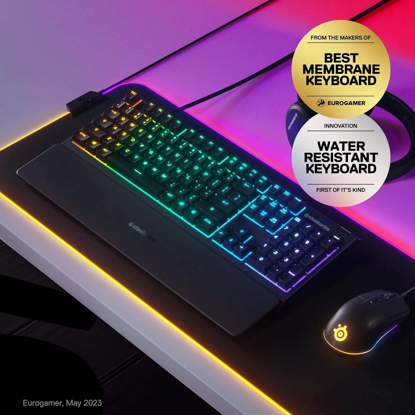Steelseries Apex 3 RGB Gaming Keyboard – 10-Zone RGB Illumination – IP32 Water Resistant – Premium Magnetic Wrist Rest (Whisper Quiet Gaming Switch)