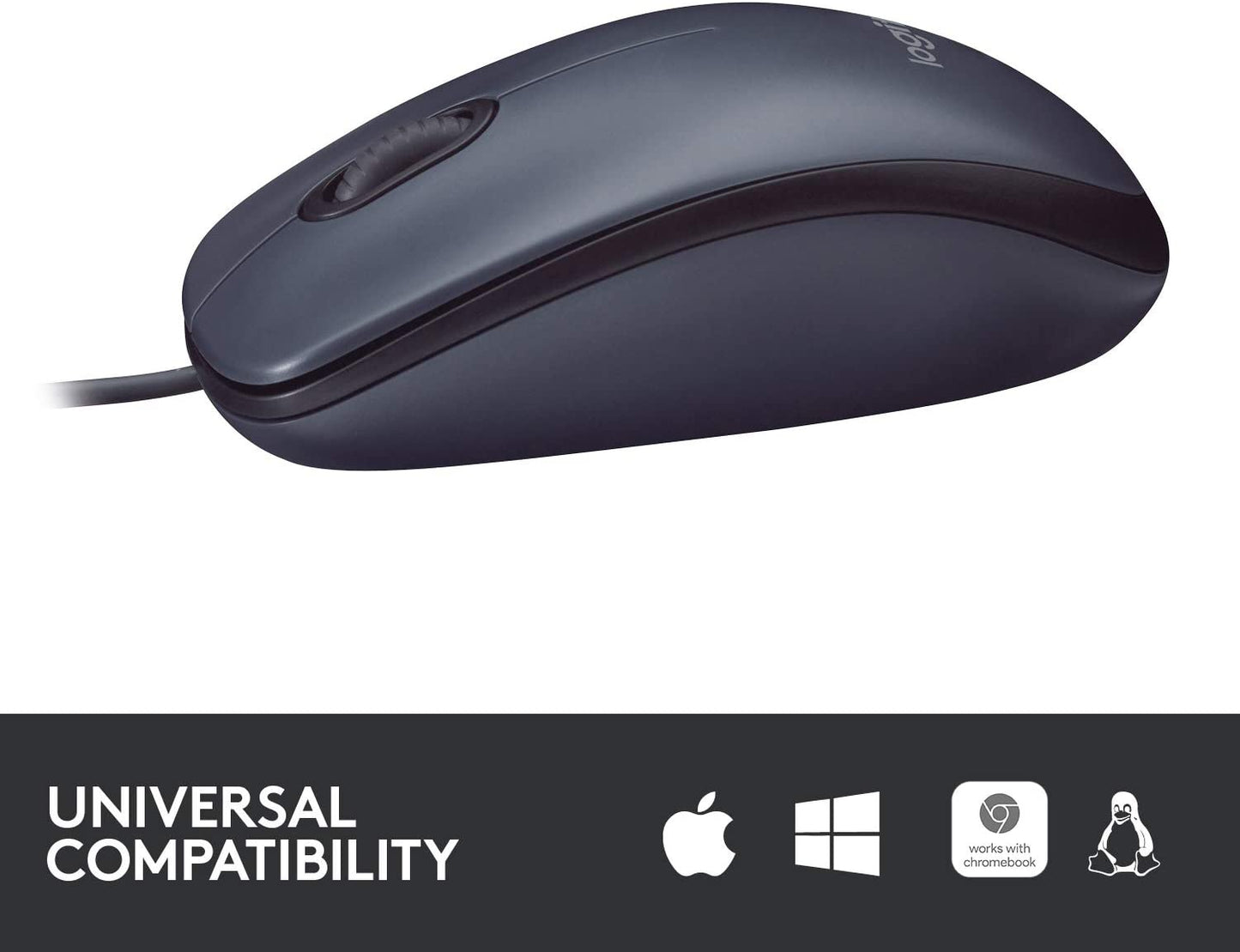 Logitech B100 Wired Mouse for Computer and Laptop, USB Corded Mouse, Right or Left Hand Use - Black