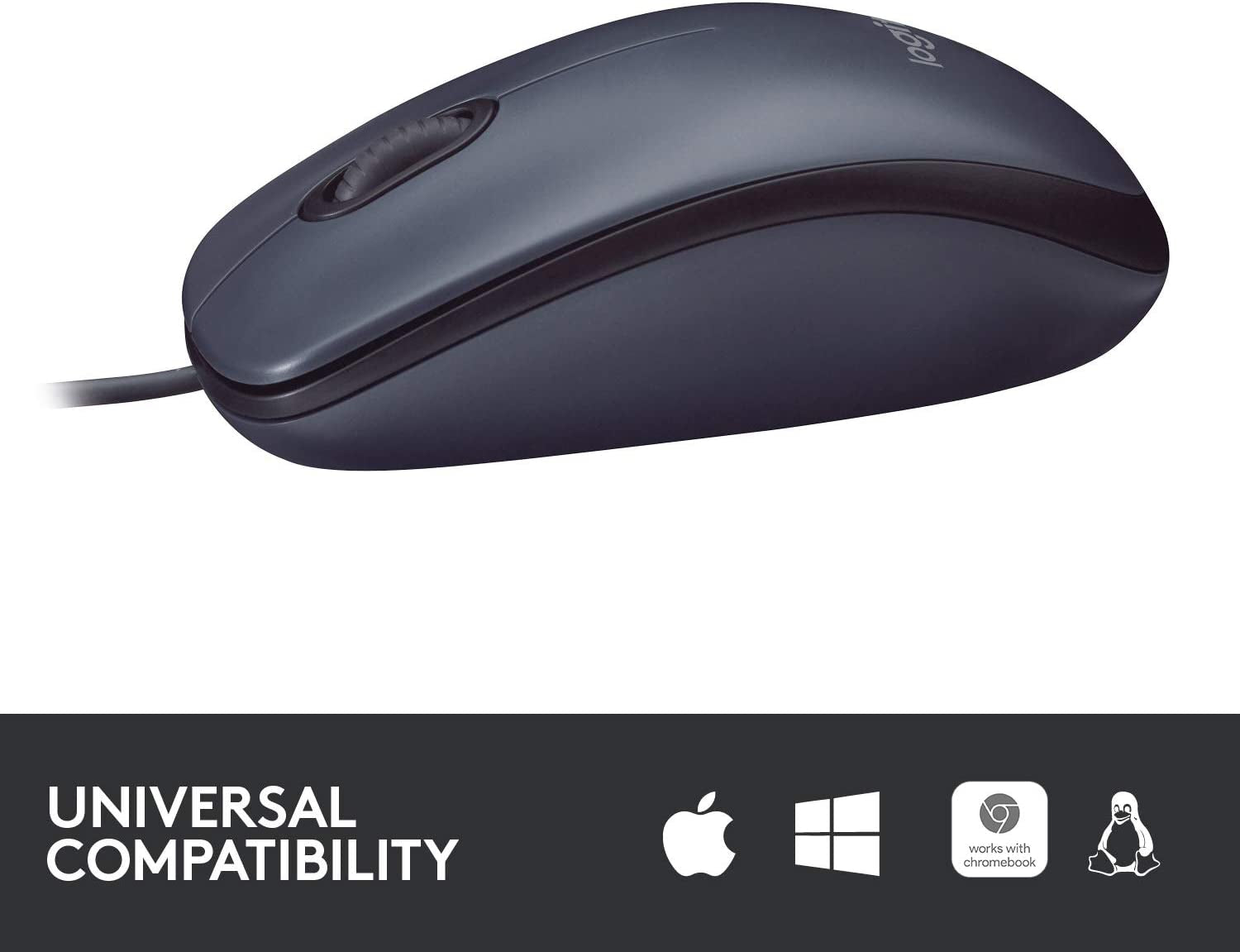 Logitech B100 Wired Mouse for Computer and Laptop, USB Corded Mouse, Right or Left Hand Use - Black