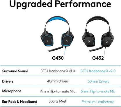 Logitech G432 Wired Gaming Headset, 7.1 Surround Sound, DTS Headphone:X 2.0, 50 Mm Audio Drivers, USB and 3.5 Mm Jack, Flip-To-Mute Mic, PC, Black
