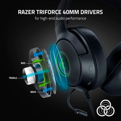 Razer Kraken V3 X Wired USB Gaming Headset: Lightweight Build - Triforce 40Mm Drivers - Hyperclear Cardioid Mic - 7.1 Surround Sound - Chroma RGB Lighting - Black