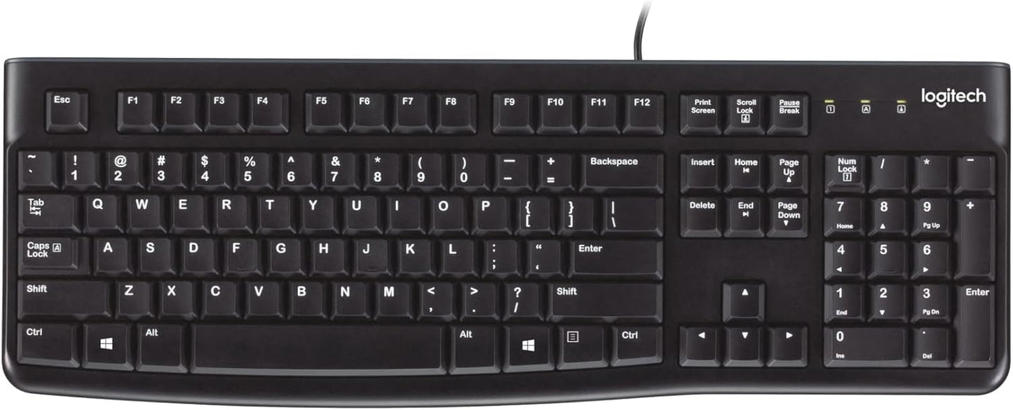 Logitech K120 Wired Keyboard for Windows, USB Plug-And-Play, Full-Size, Spill-Resistant, Curved Space Bar, Compatible with PC, Laptop - Black