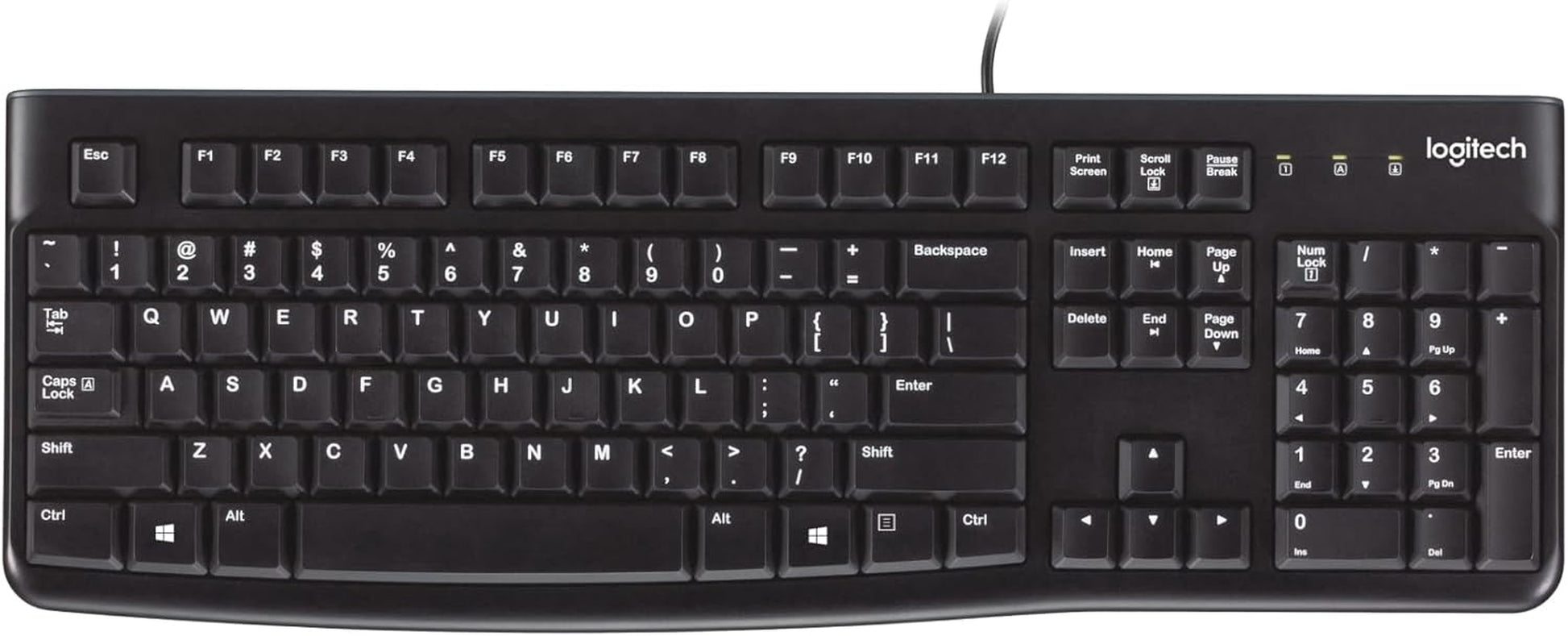 Logitech K120 Wired Keyboard for Windows, USB Plug-And-Play, Full-Size, Spill-Resistant, Curved Space Bar, Compatible with PC, Laptop - Black