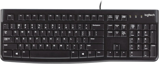 Logitech K120 Wired Keyboard for Windows, USB Plug-And-Play, Full-Size, Spill-Resistant, Curved Space Bar, Compatible with PC, Laptop - Black