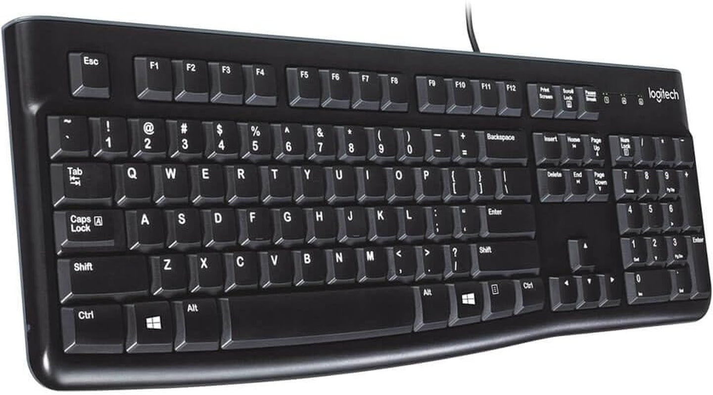Logitech K120 Wired Keyboard for Windows, USB Plug-And-Play, Full-Size, Spill-Resistant, Curved Space Bar, Compatible with PC, Laptop - Black