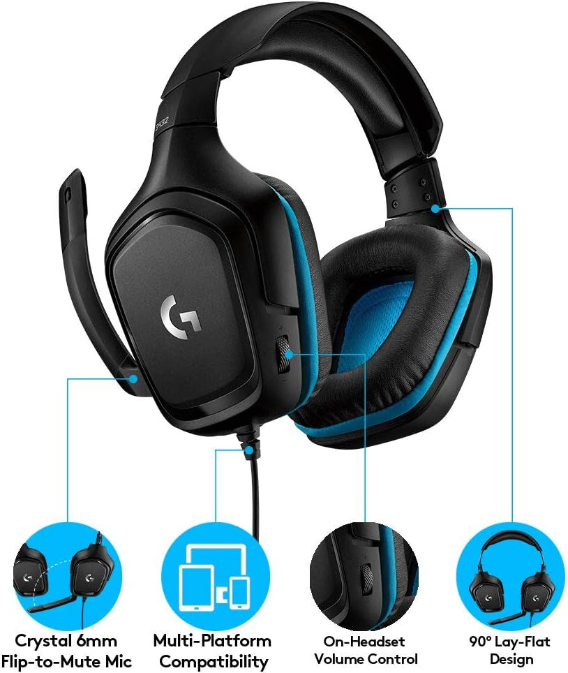 Logitech G432 Wired Gaming Headset, 7.1 Surround Sound, DTS Headphone:X 2.0, 50 Mm Audio Drivers, USB and 3.5 Mm Jack, Flip-To-Mute Mic, PC, Black