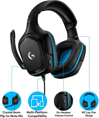 Logitech G432 Wired Gaming Headset, 7.1 Surround Sound, DTS Headphone:X 2.0, 50 Mm Audio Drivers, USB and 3.5 Mm Jack, Flip-To-Mute Mic, PC, Black