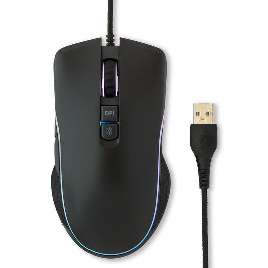 Wired USB Gaming Mouse with Adjustable DPI, Backlit, 7 Buttons Black