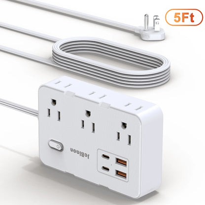 Power Strip 6-Outlets Surge Protector Power Strip 5Ft Long Extension Cord