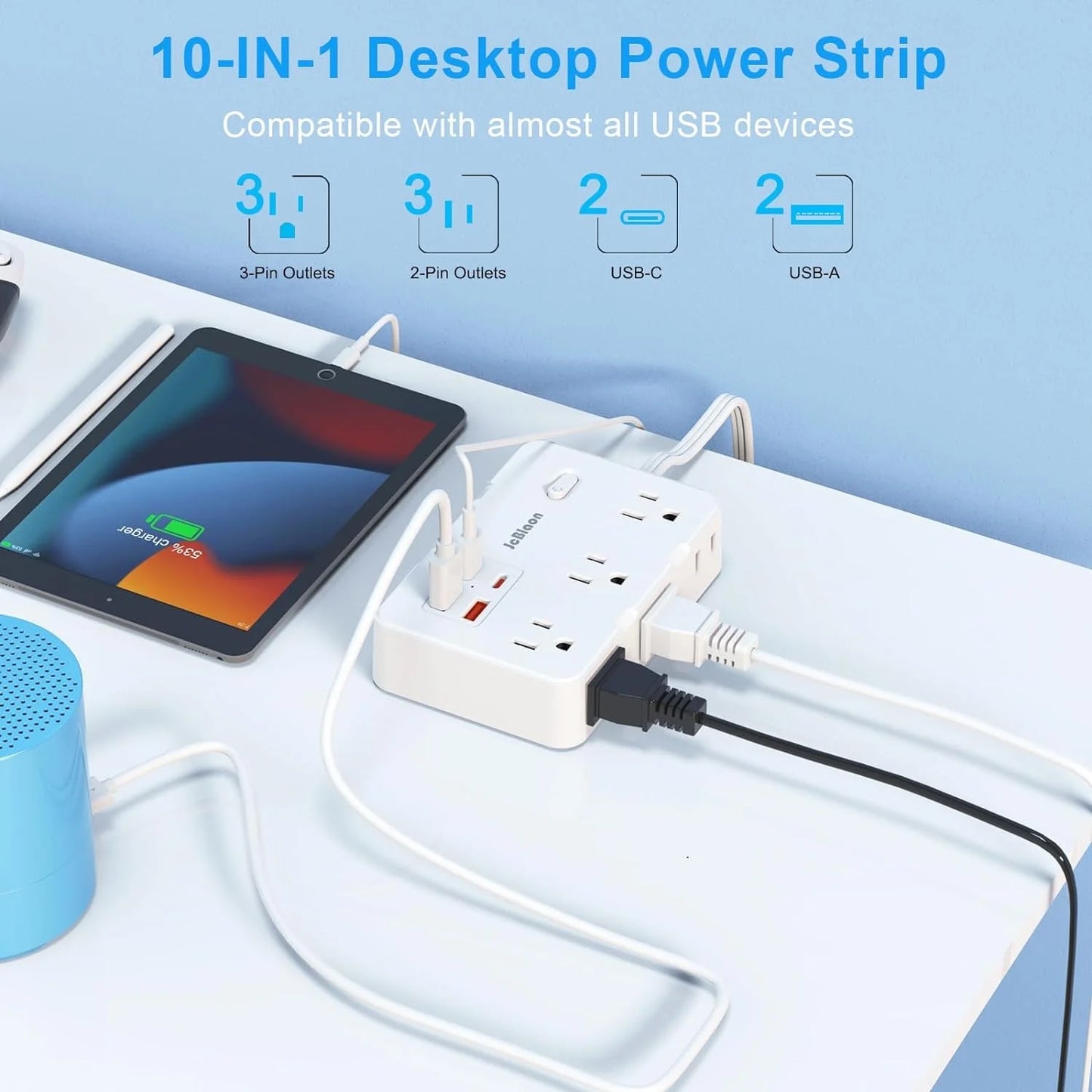 Power Strip 6-Outlets Surge Protector Power Strip 5Ft Long Extension Cord