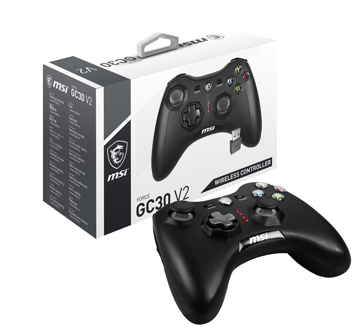 Msi Force GC30V2 Wireless Gaming Controller, Dual Vibration Motors, Dual Connection Modes, Interchangable D-Pads, Compatible with PC & Android, Black