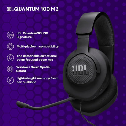 Quantum 100M2 - Wired Over-Ear Gaming Headset with Omnidirectional, Detachable Mic with Mute Option and Fabric-Covered Memory Foam Ear Cushions, Compatible with All Platforms (Black)