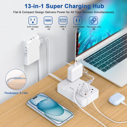 Power Strip 6-Outlets Surge Protector Power Strip 5Ft Long Extension Cord