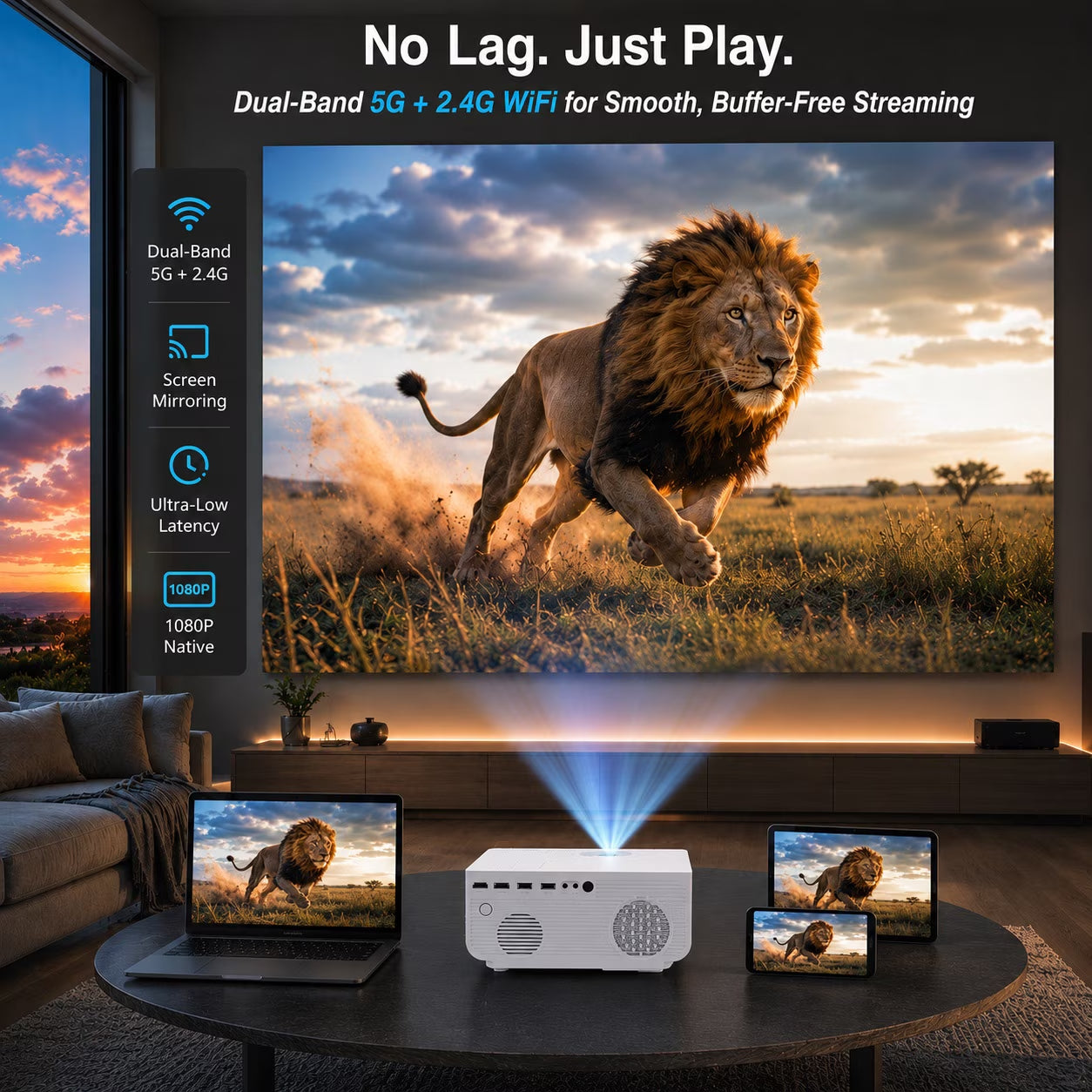 Transform Your Space with the Native 1080P Mini Projector - Experience Stunning 4K Support, 5G Wifi, and Bluetooth for Ultimate Home Theater Enjoyment!
