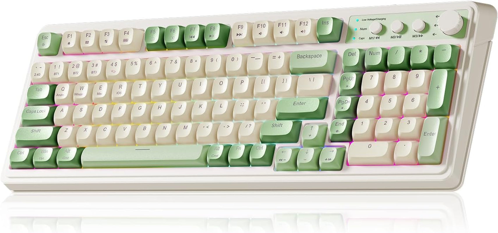 S99 Gaming Keyboard, Wireless Computer Keyboards, Tri-Mode Bluetooth/2.4Ghz/Usb-C Custom Creamy Keyboard with Number Pad, RGB Backlit Media Knob Cute Programmable Keyboard for PC Gamer - Green