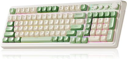 S99 Gaming Keyboard, Wireless Computer Keyboards, Tri-Mode Bluetooth/2.4Ghz/Usb-C Custom Creamy Keyboard with Number Pad, RGB Backlit Media Knob Cute Programmable Keyboard for PC Gamer - Green
