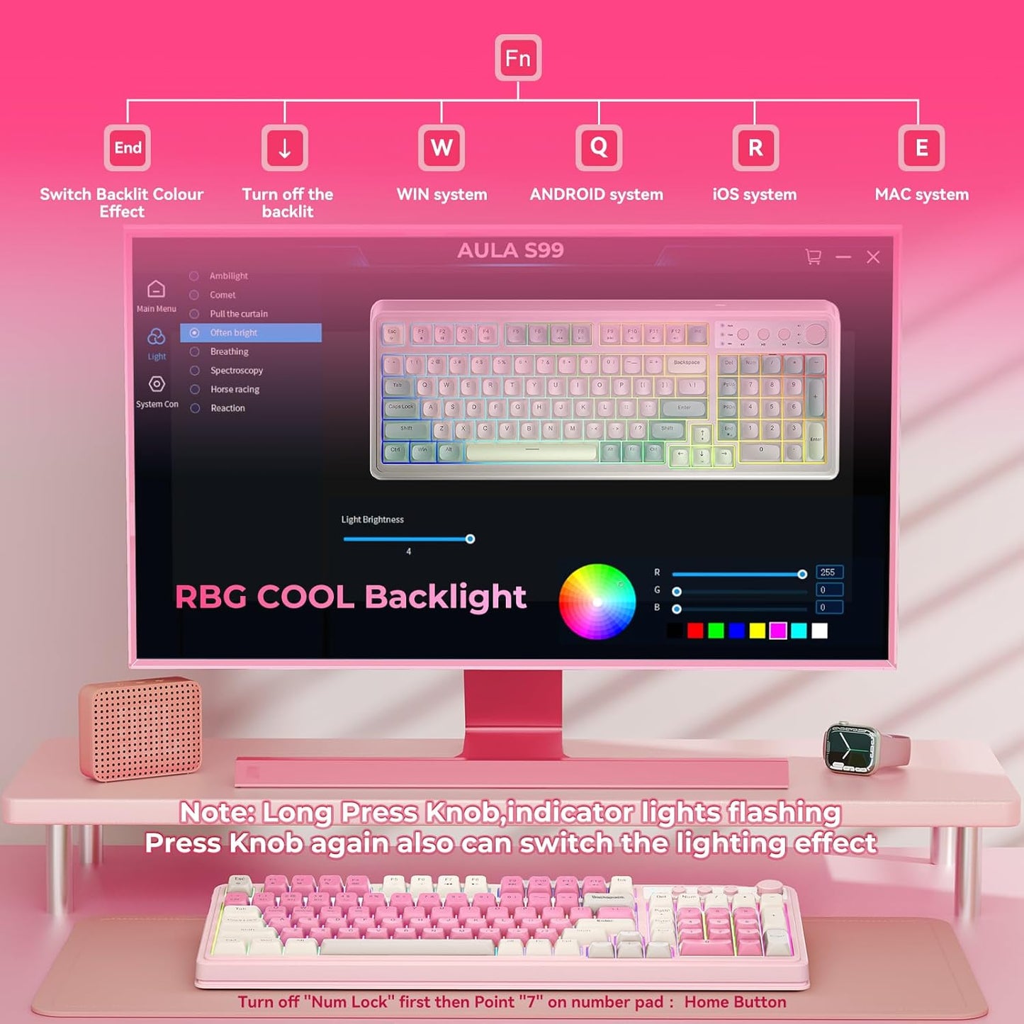 S99 Gaming Keyboard, Wireless Computer Keyboards, Tri-Mode Bluetooth Creamy Custom Keyboard with Number Pad, RGB Backlit Media Knob Cute Programmable Keyboard for PC Gamer - Gradient Blue