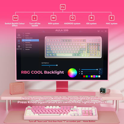 S99 Gaming Keyboard, Wireless Computer Keyboards, Tri-Mode Bluetooth Creamy Custom Keyboard with Number Pad, RGB Backlit Media Knob Cute Programmable Keyboard for PC Gamer - Gradient Blue