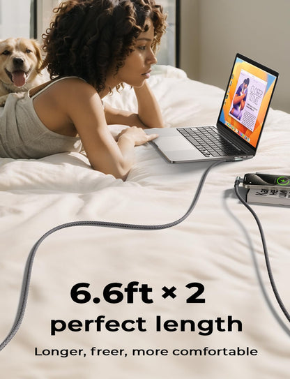 240W USB C to USB C Cable (6.6Ft 2Pack Chubby USB C) USB C to USB C Fast Charging Cable, Right Angle USB C Charger Cable for Iphone16 Charger Cord, Macbook Pro, Ipad, Samsung Galaxy S25