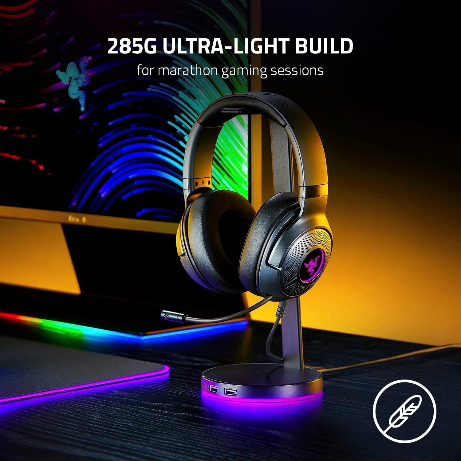 Razer Kraken V3 X Wired USB Gaming Headset: Lightweight Build - Triforce 40Mm Drivers - Hyperclear Cardioid Mic - 7.1 Surround Sound - Chroma RGB Lighting - Black