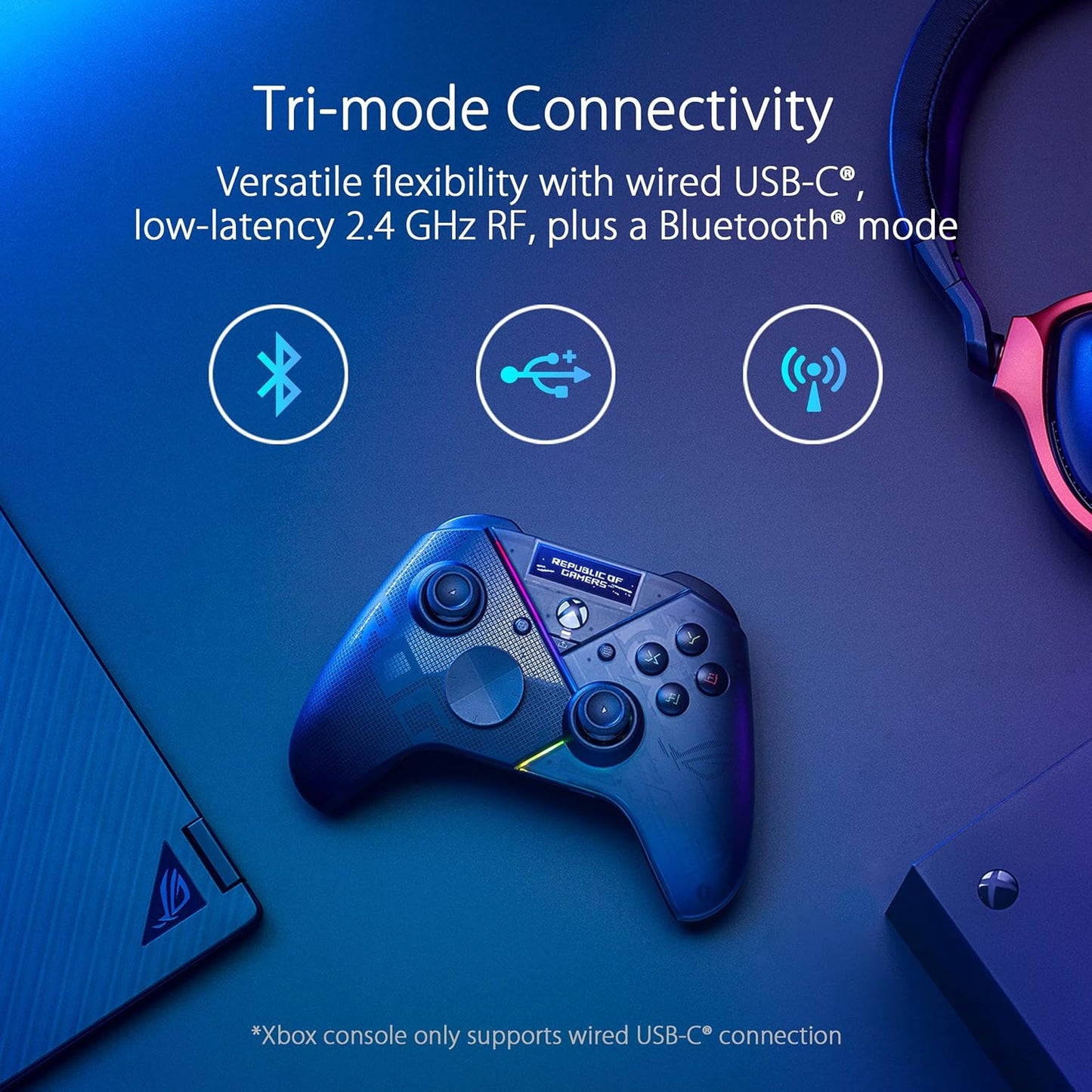 ASUS ROG Raikiri Pro OLED Display, Tri-Mode Connectivity, Remappable Buttons&Triggers, 4 Rear Buttons, Step&Linear Triggers, Adjustable Joystick Sensitivity, 3.5Mm Jack with ESS DAC, for PC and Xbox
